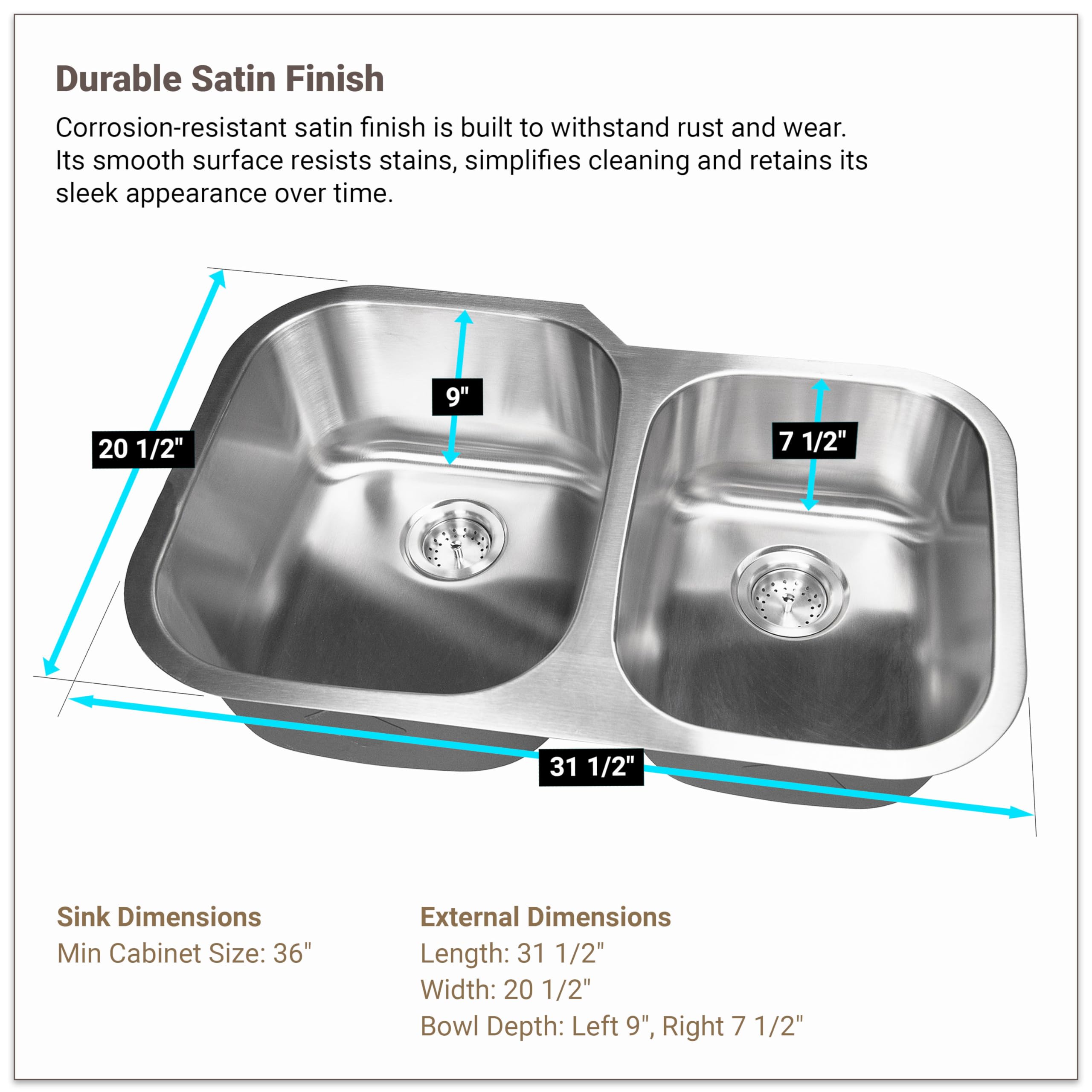 Amazon.com: MSI 31 inch Undermount 60/40 Double Bowl 18
